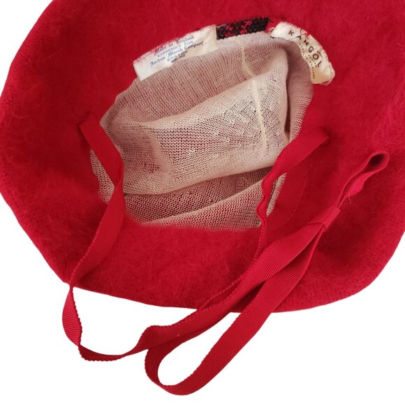 Red Kangol Hat Bucket Hat Cloche Angora Wool Vintage 1960s 60s Made in England - Picture 6 of 7